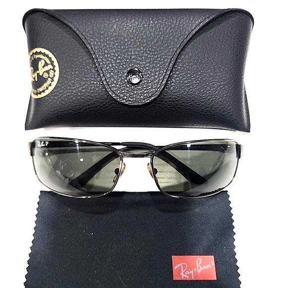 Ray Ban RB3269 004/58 Gunmetal Wrap Polarized Green Sunglasses 63-18 Case Cloth